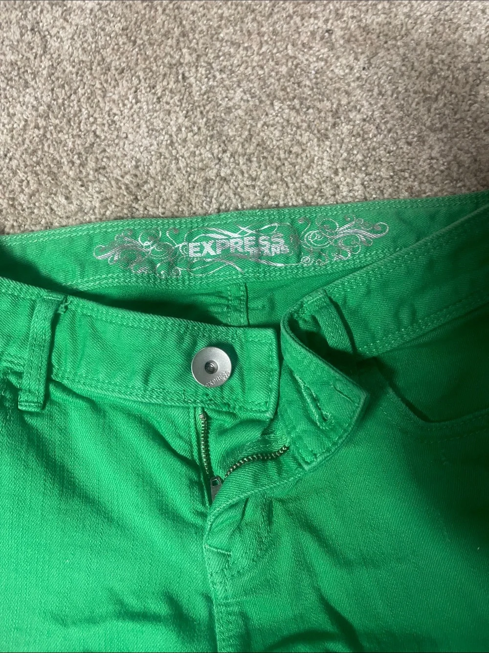 Express Bright Green Denim Cutoff Shorts - Women's